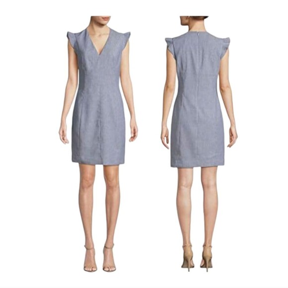 T TAHARI 'Patty' Linen Blend Light Blue Careerwear Sleeveless Dress size Medium - Picture 1 of 8